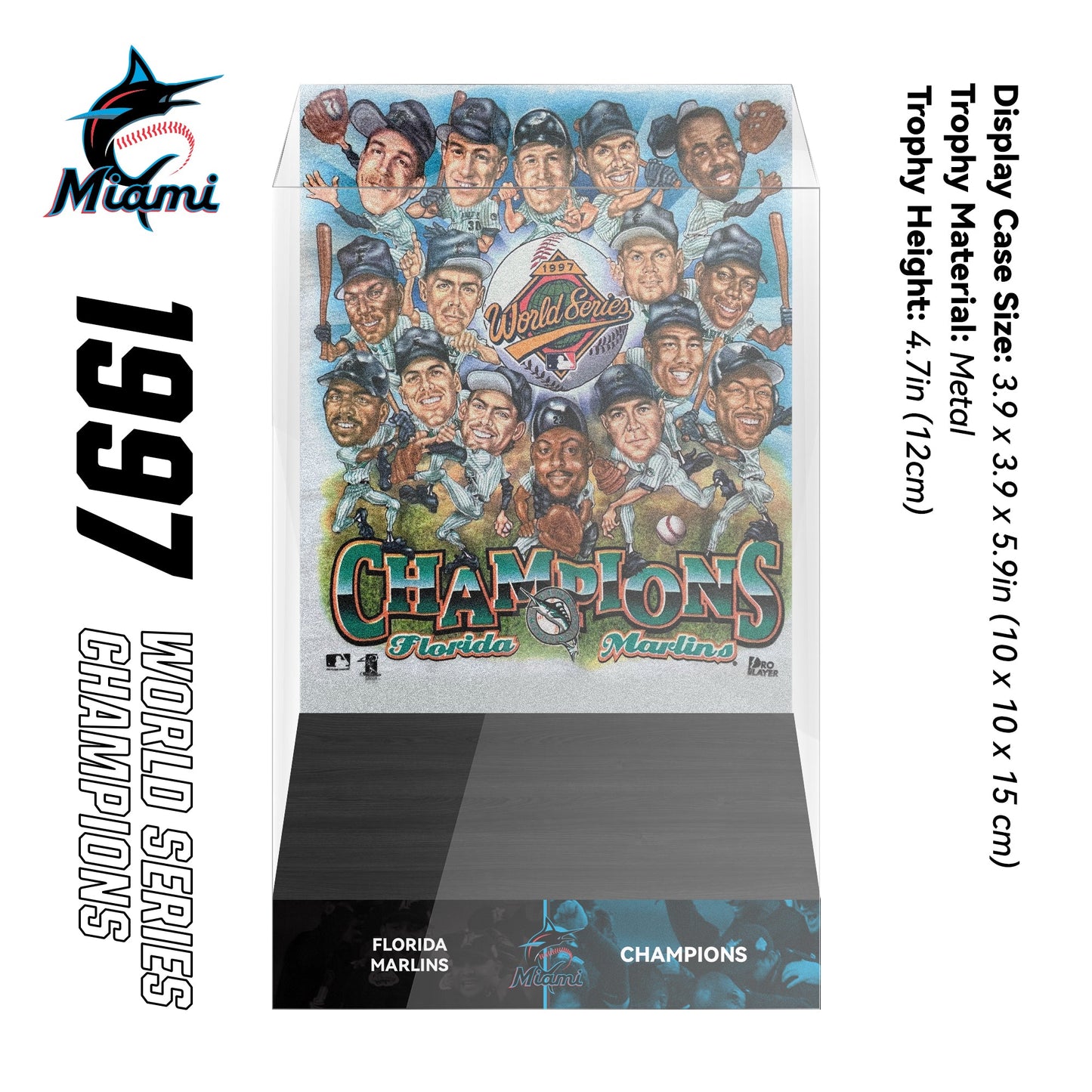 1997 Florida Marlins MLB World Series Championship Trophy Display Case