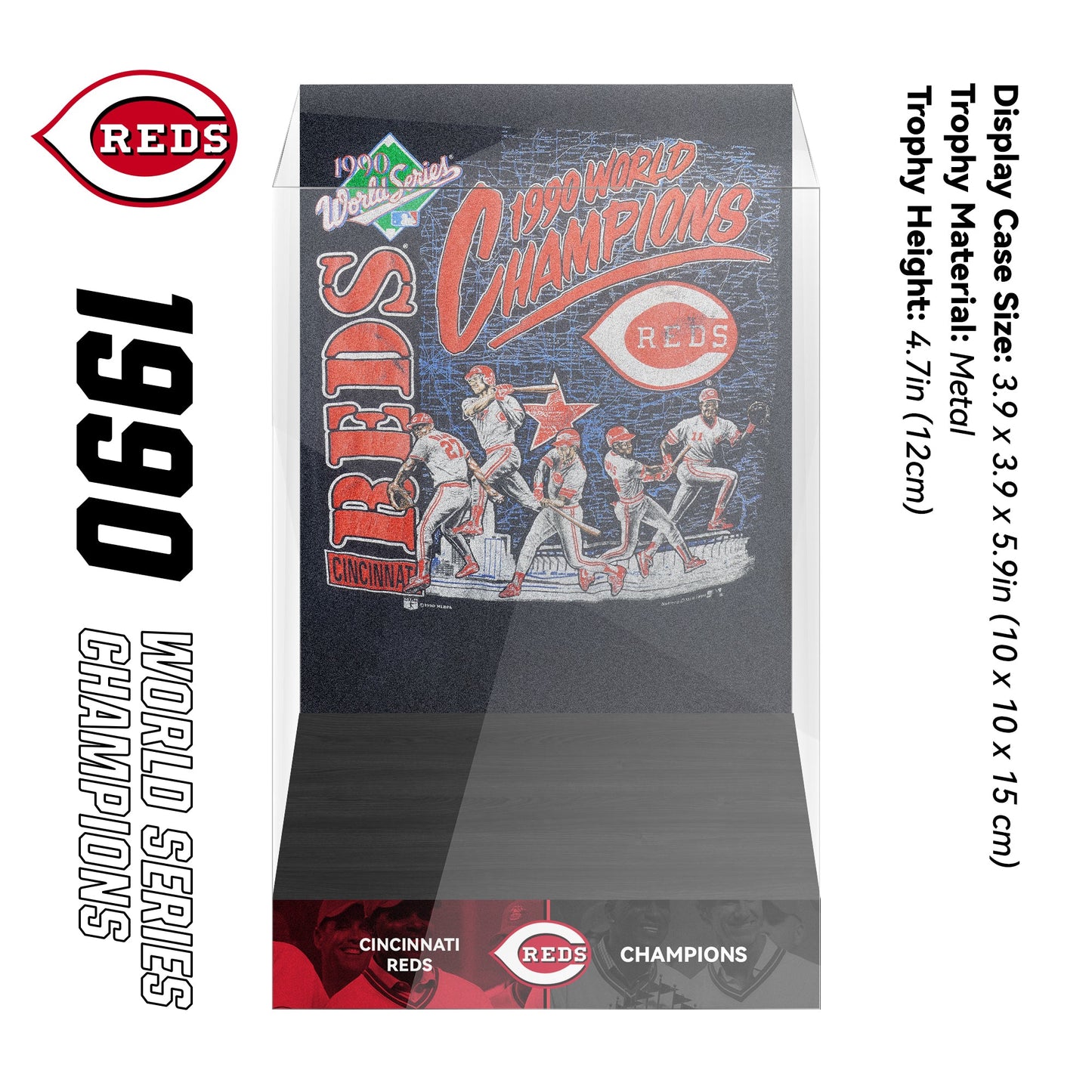 1990 Cincinnati Reds MLB World Series Championship Trophy Display Case
