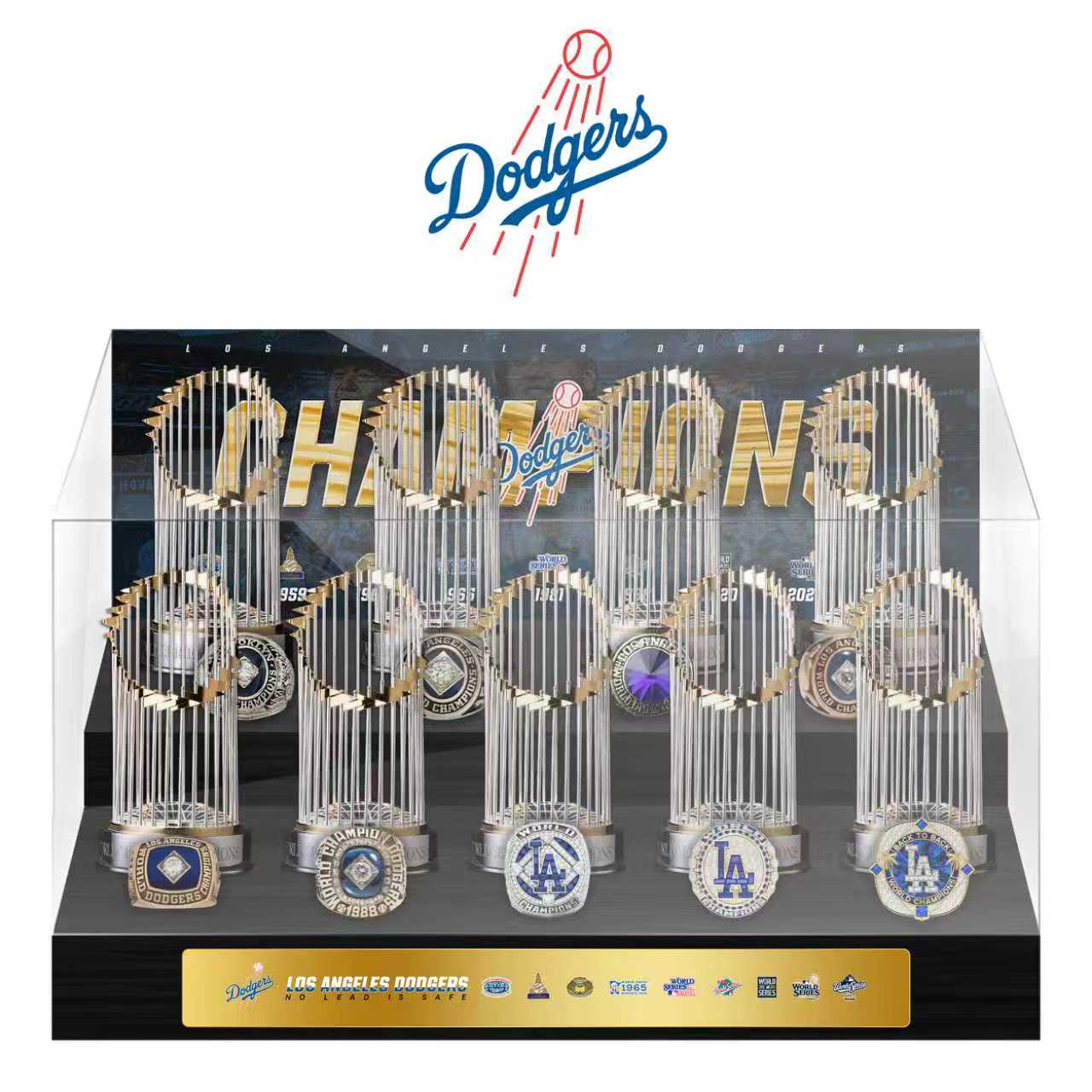 Los Angeles Dodgers MLB World Series Championship Trophy And Ring Display Case