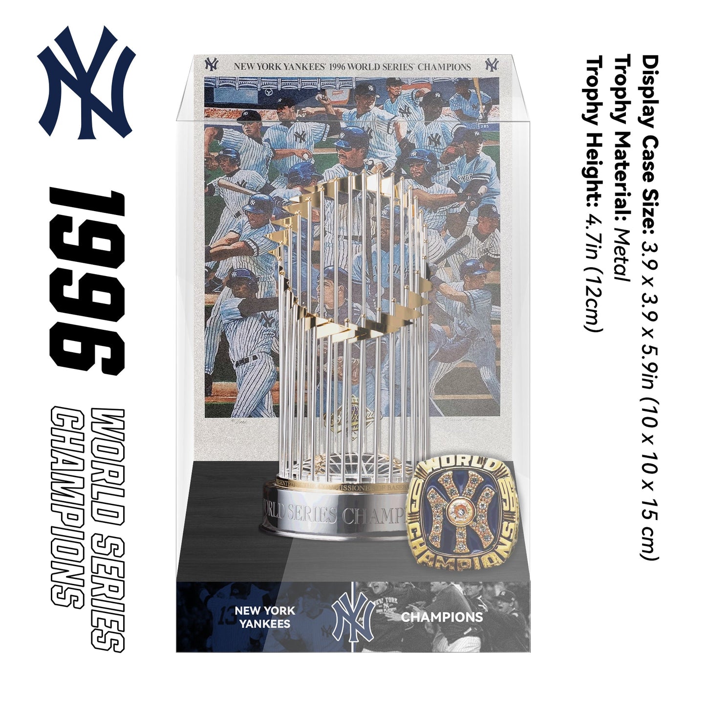 1996 New York Yankees MLB World Series Championship Trophy Display Case
