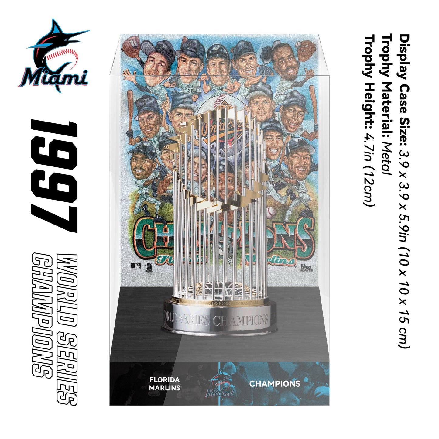 1997 Florida Marlins MLB World Series Championship Trophy Display Case