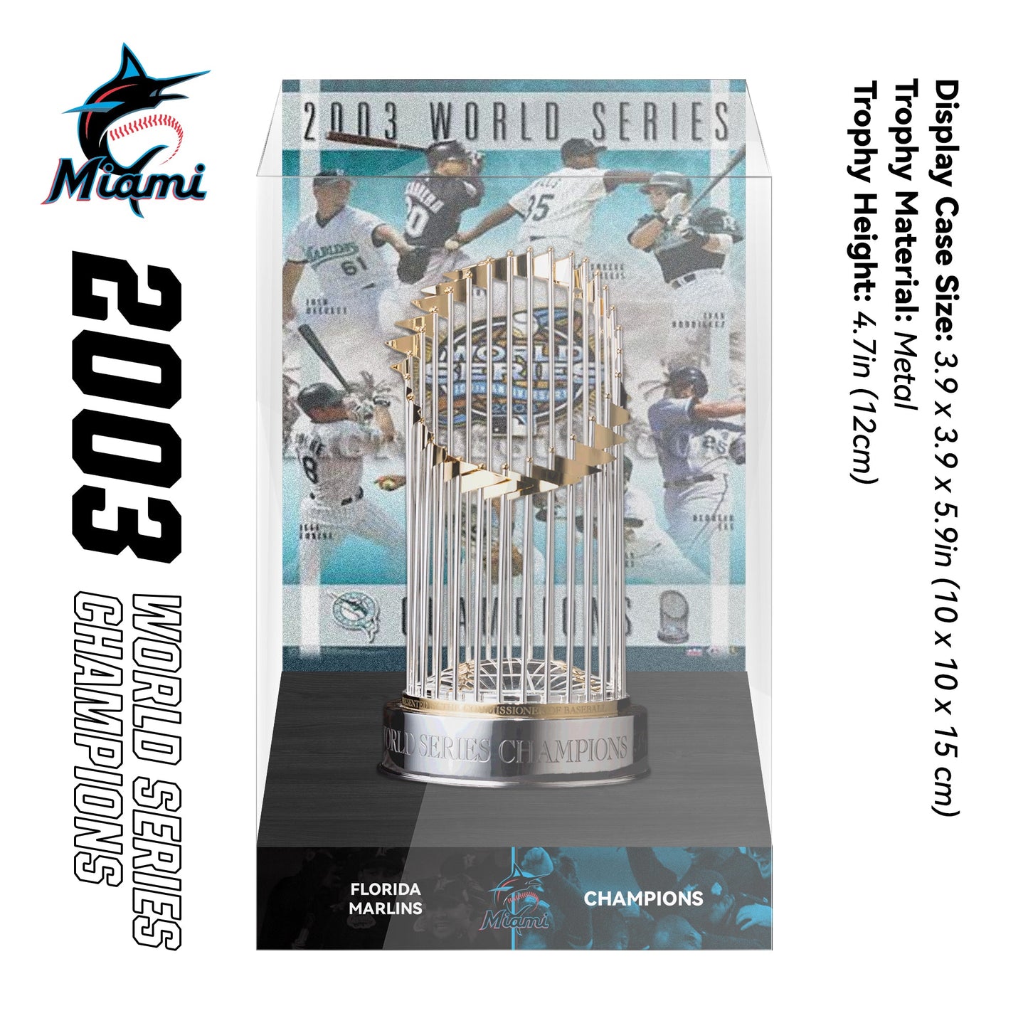 2003 Florida Marlins MLB World Series Championship Trophy Display Case