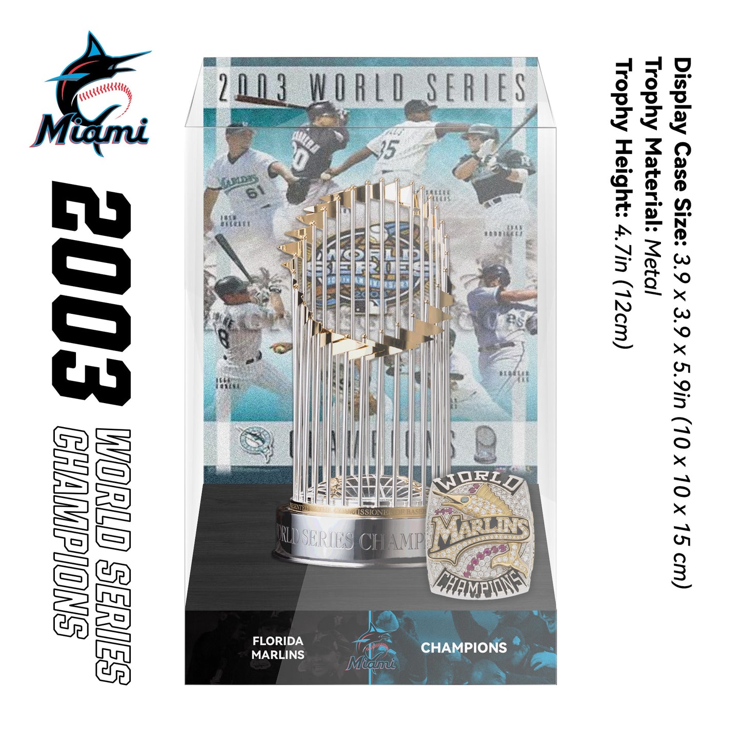 2003 Florida Marlins MLB World Series Championship Trophy Display Case