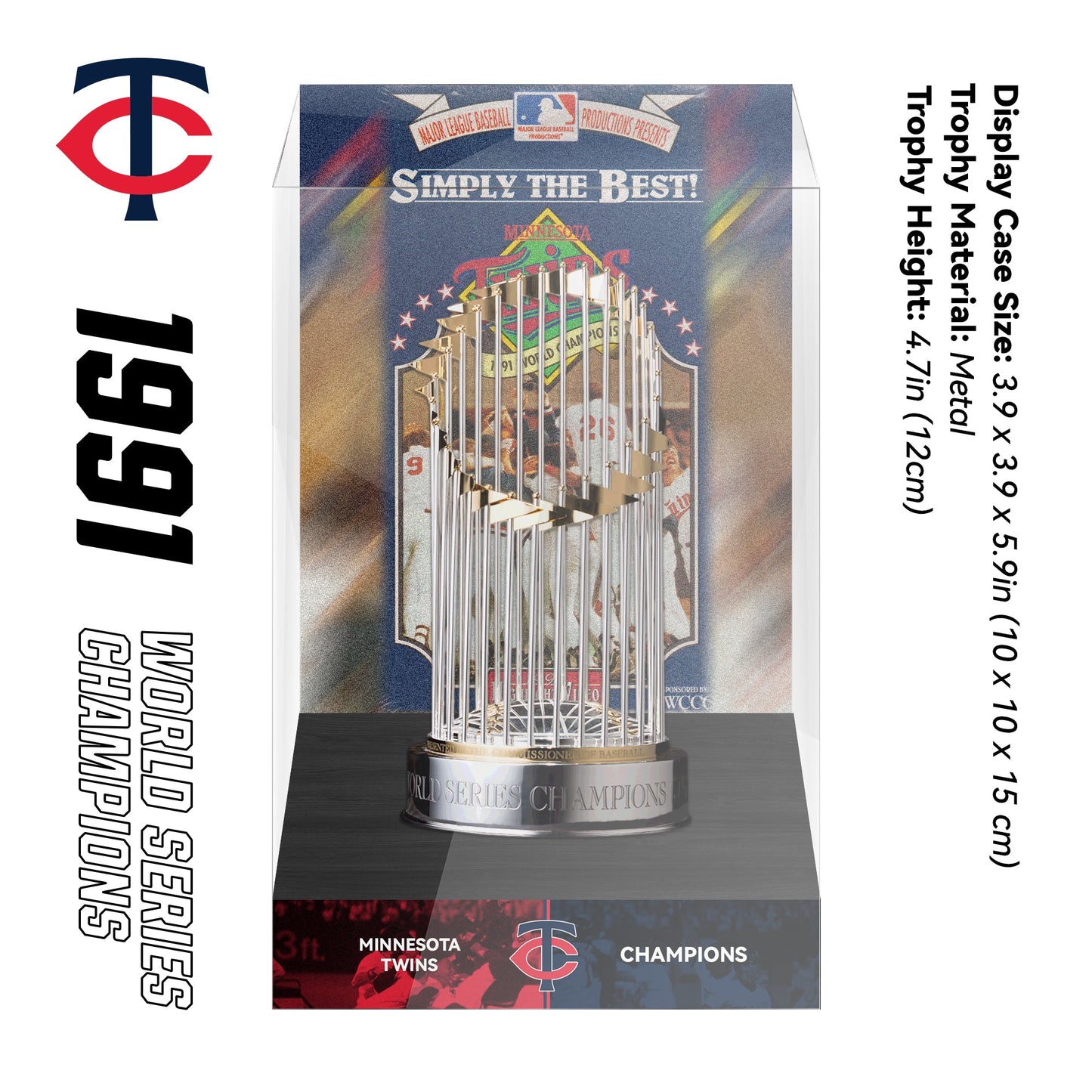 1991 Minnesota Twins MLB World Series Championship Trophy Display Case