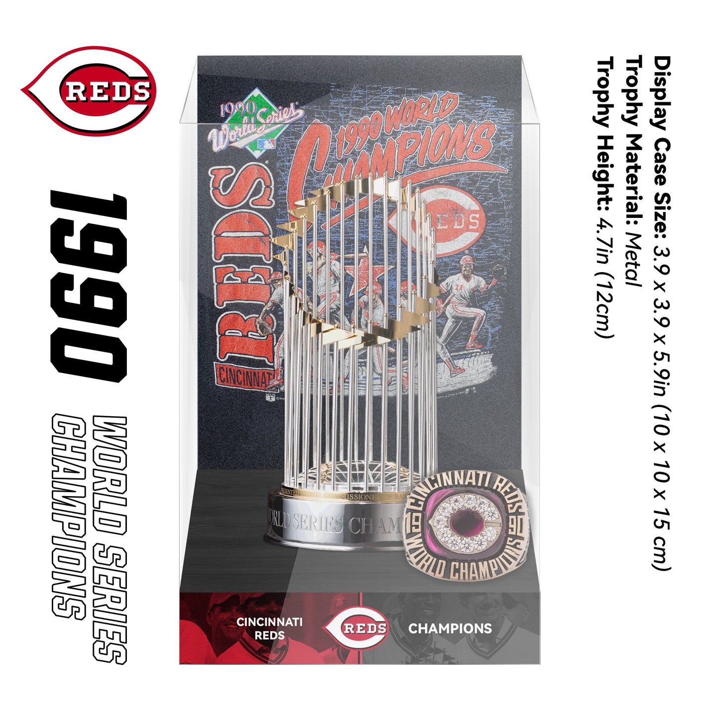 1990 Cincinnati Reds MLB World Series Championship Trophy Display Case