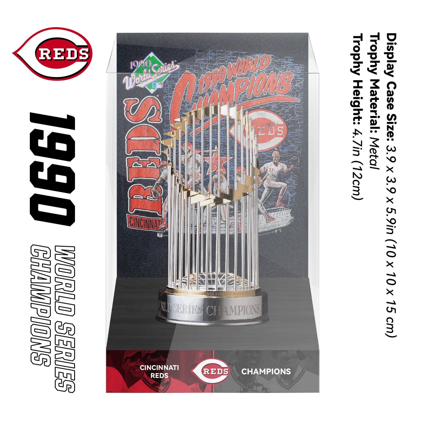 1990 Cincinnati Reds MLB World Series Championship Trophy Display Case