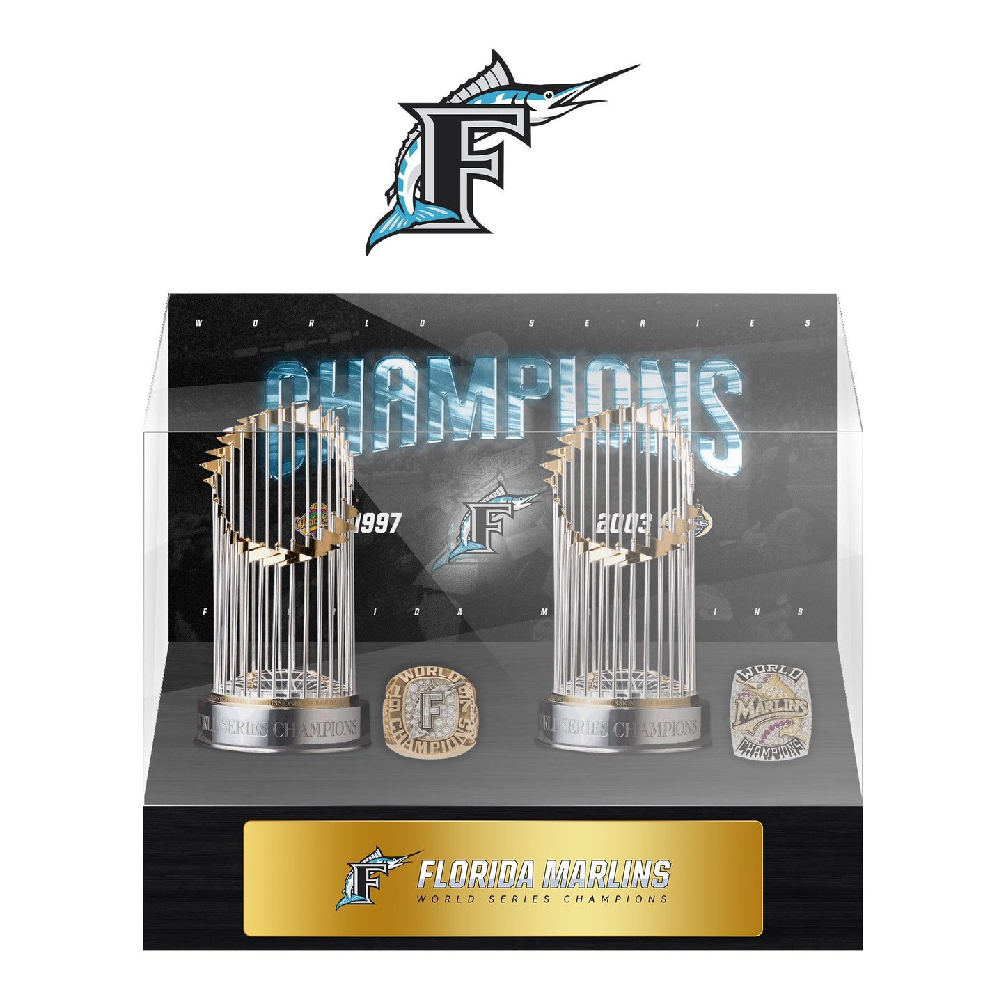 Florida Marlins MLB World Series Championship Trophy And Ring Display Case
