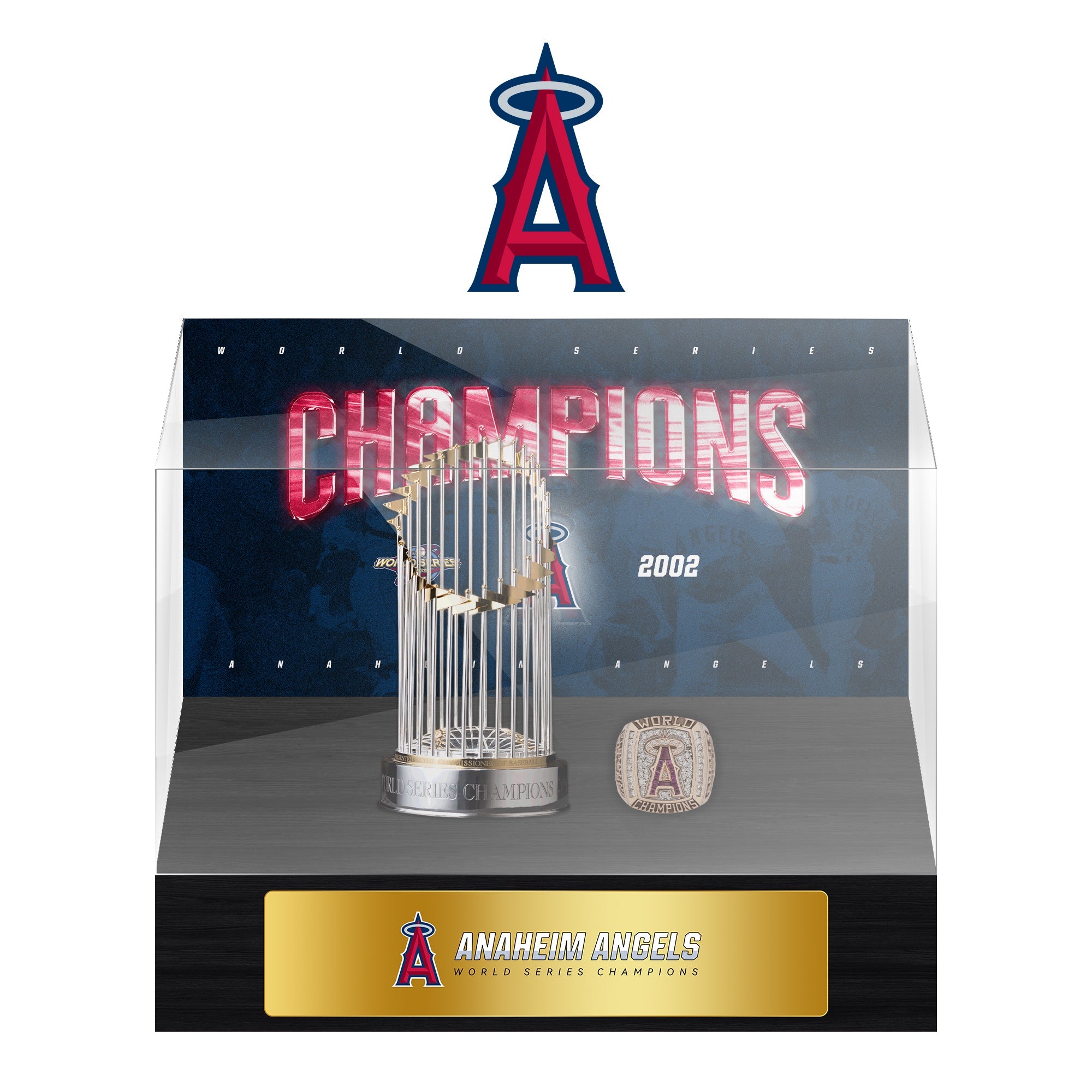 Anaheim Angels MLB World Series Championship Trophy And Ring Display Case