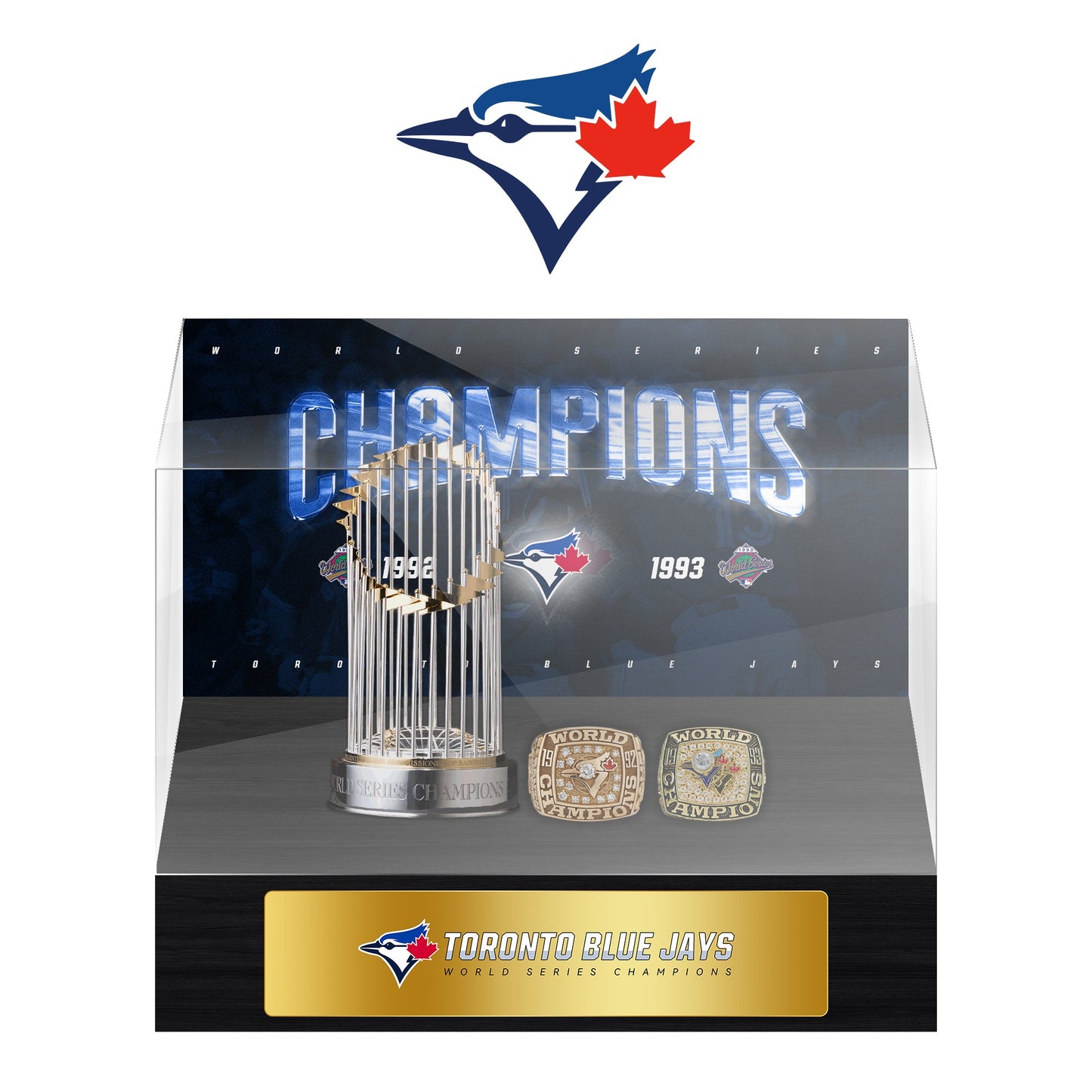 Toronto Blue Jays MLB World Series Championship Trophy And Ring Display Case