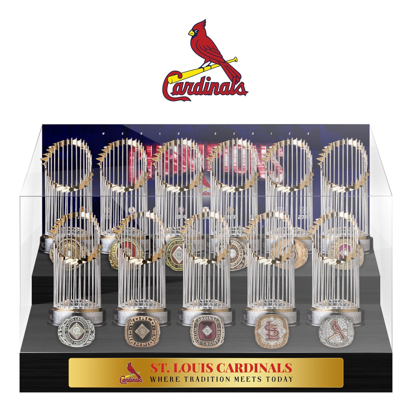 St. Louis Cardinals MLB World Series Championship Trophy And Ring Display Case