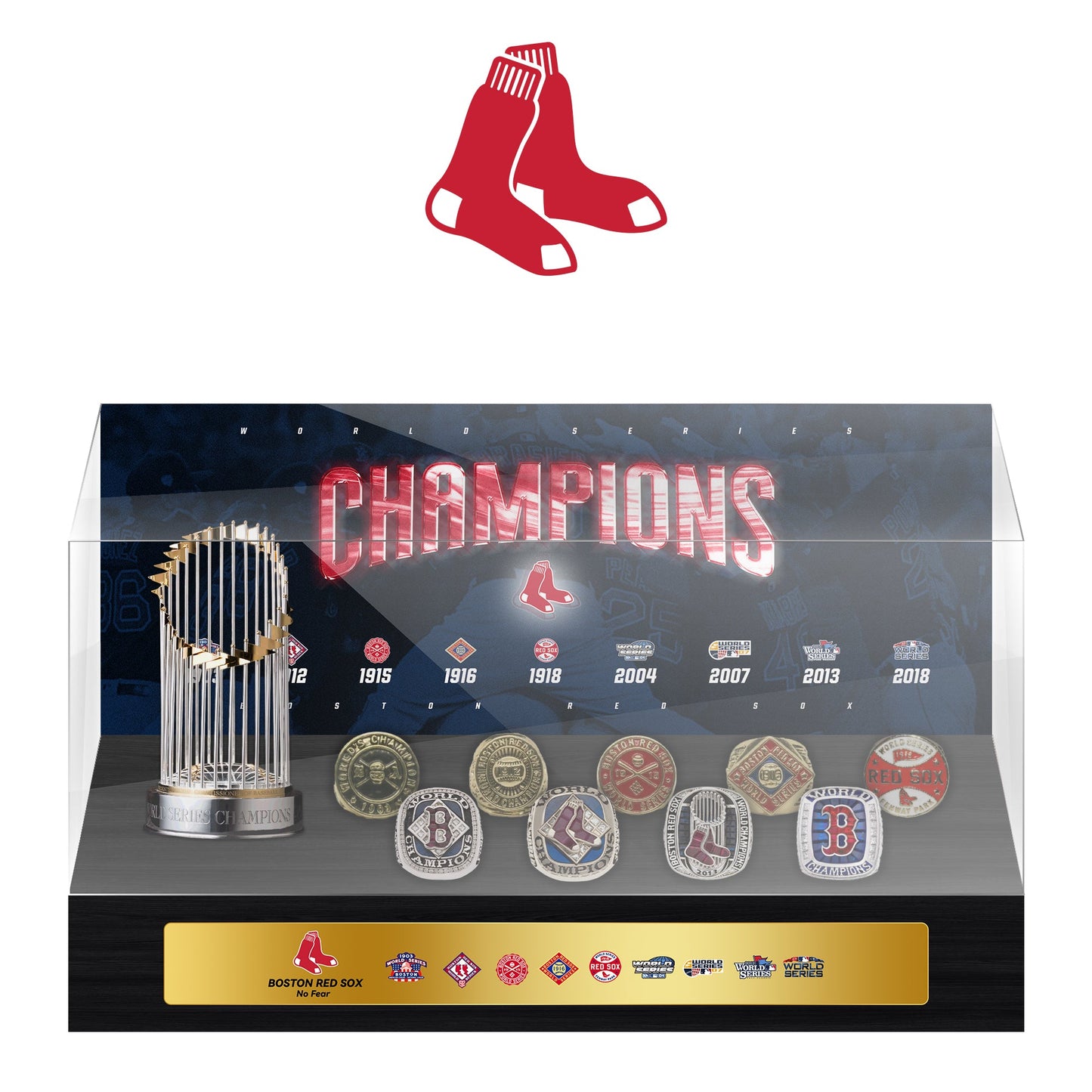 Boston Red Sox MLB World Series Championship Trophy And Ring Display Case